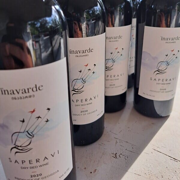 Several bottles of Georgian red wine Saperavi from Inavarde Wines